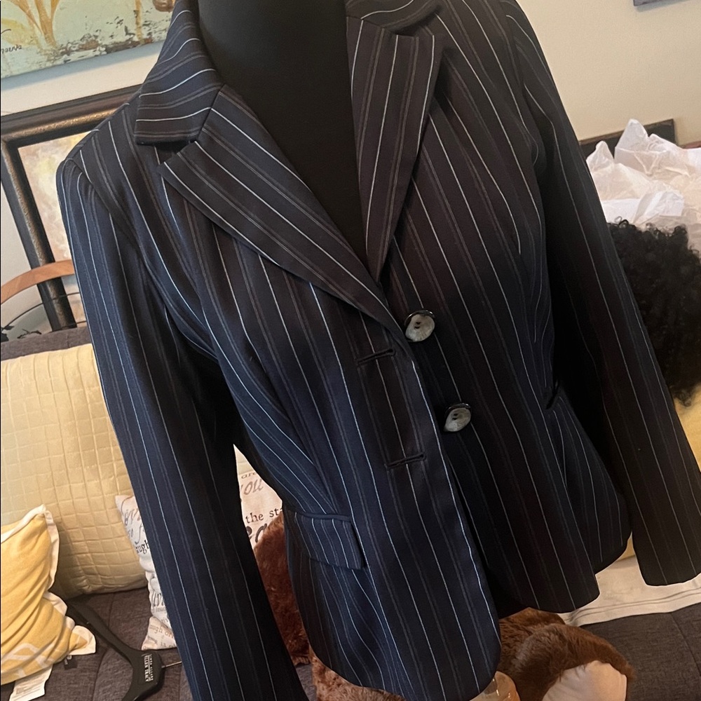Navy Pinstripe Blazer Jacket by Levine Classics